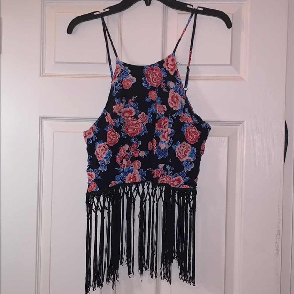 Boho Floral Fringe Large Crop Top - Picture 2 of 7